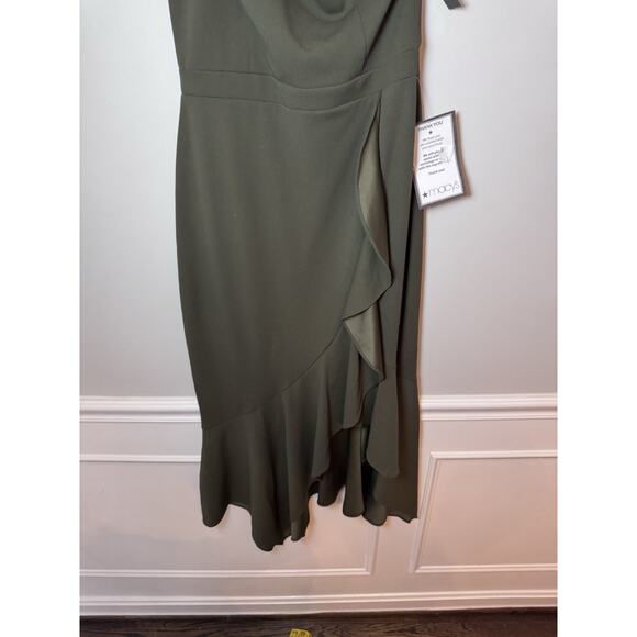 XSCAPE One Shoulder Asymmetric Hem Gown STYLE: 4840X Olive Green Sz 12 NWT $239 - Picture 13 of 15